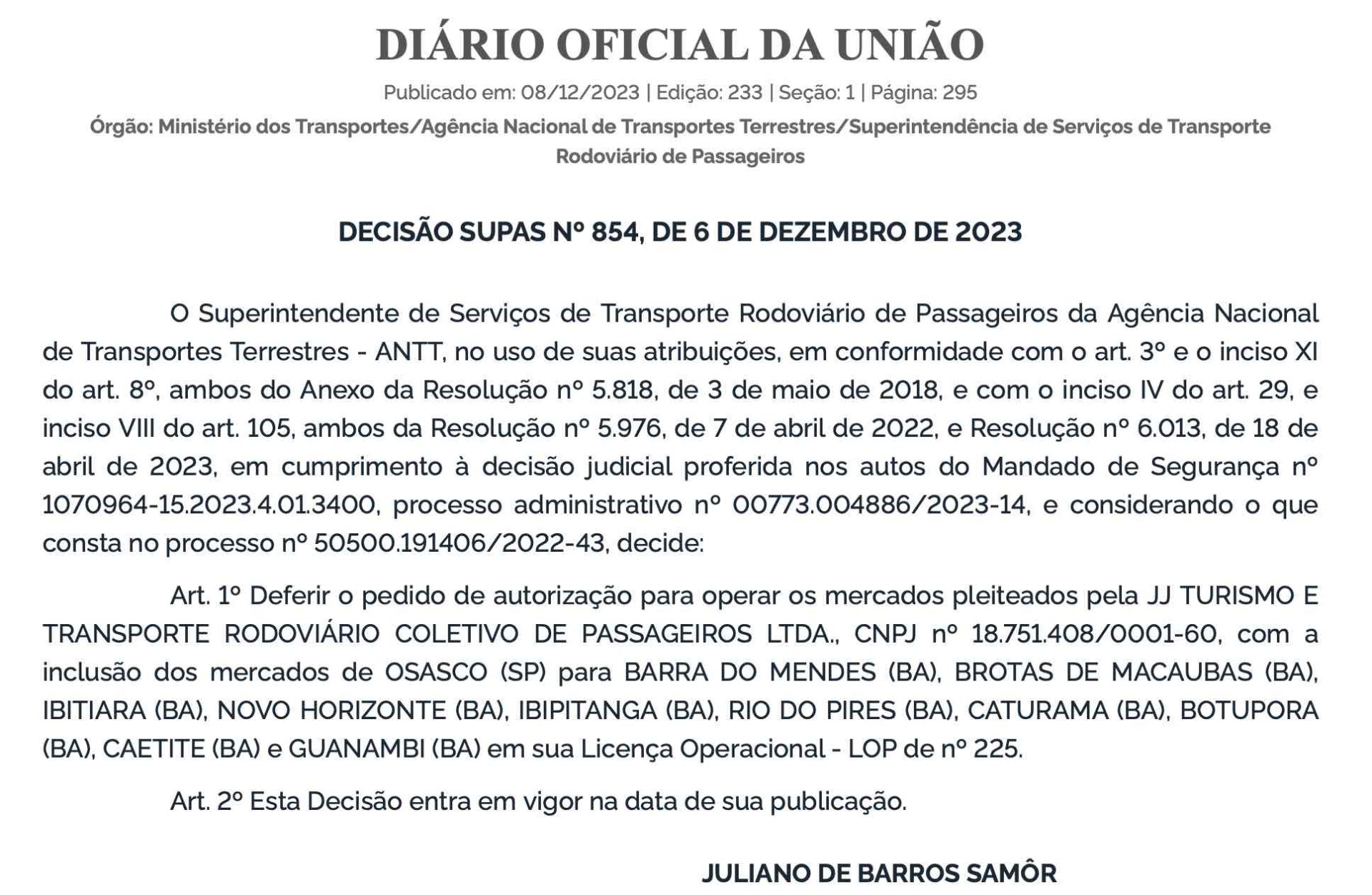 ANTT autorizou empresa a operar nova linha da Grande São Paulo para