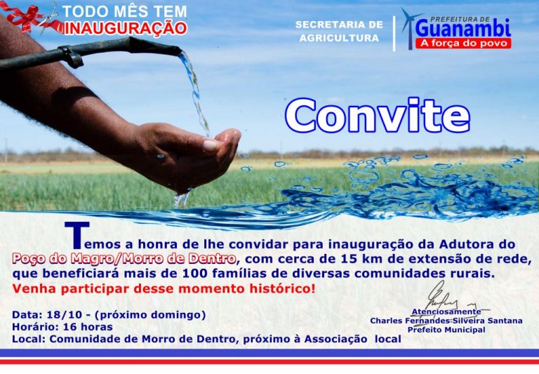 Prefeitura de Guanambi inaugura adutora de 15Km – Poço do Magro/Morro de Dentro