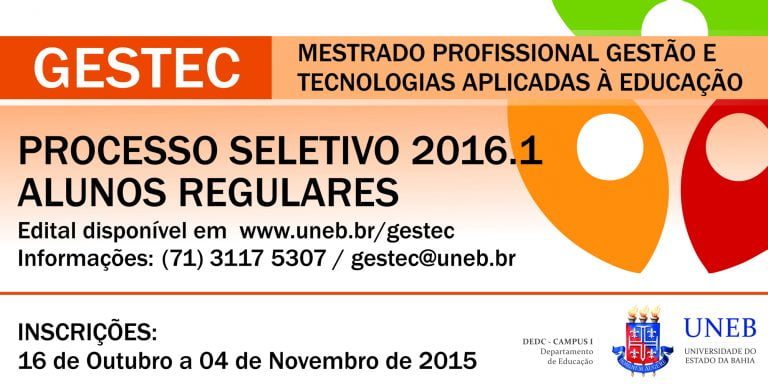 UNEB Divulga Edital de mestrado em Gestão e Tecnologias Aplicadas à Educação (GESTEC)