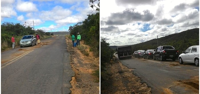 Igaporã: Cansados de esperar, moradores realizam operação “tapa buracos” na BR 430