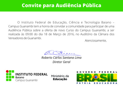 Convite: Audiência Pública – Novo Curso no IF Baiano – Campus Guanambi