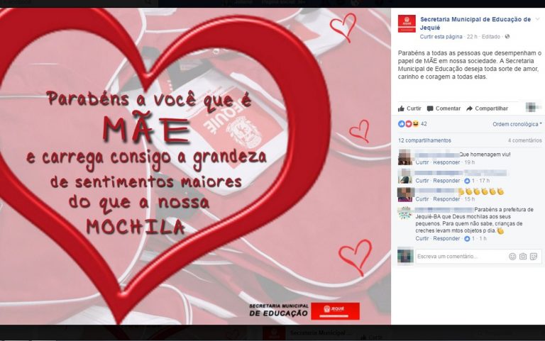 Em homenagem ao Dia das Mães , prefeitura de Jequié brinca com caso das mochilas ‘gigantes’