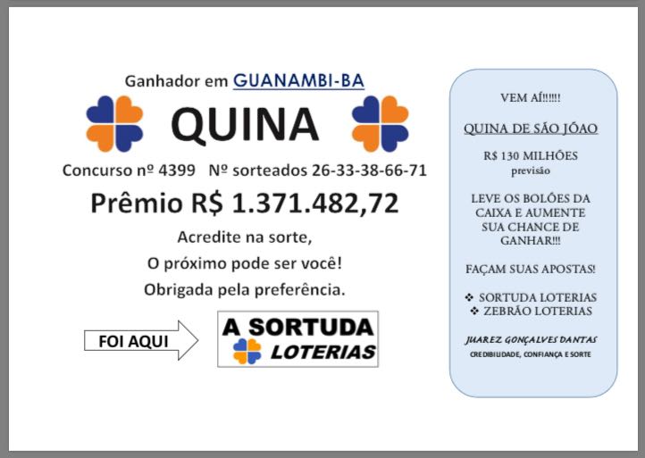 Sortudo de Guanambi já foi resgatar o prêmio de R$1,3 milhões da Quina