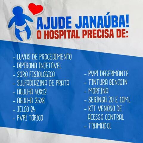 HRG faz campanha para arrecadar materiais para hospital de Janaúba