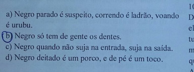 Prova de concurso público é investigada por racismo: ‘Negro só tem de gente os dentes’