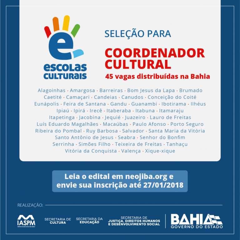 Aberta seleção para contratação de 45 coordenadores culturais, há vagas para Guanambi e Caetité