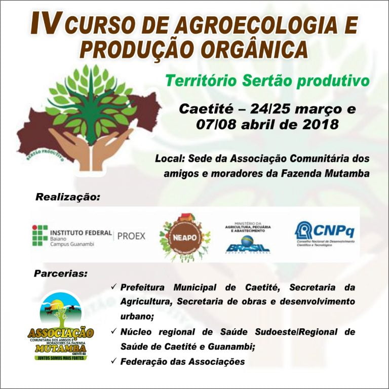 Agricultores de Caetité recebem curso de produção orgânica a partir deste fim de semana