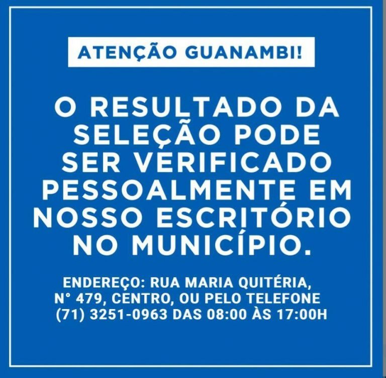 Guanambi: IBGP divulga resultado de seleção apenas no escritório