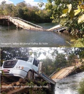 Ponte desaba durante travessia de caminhão em Cocos