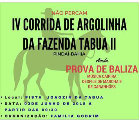 IV Corrida de Argolinha da Fazenda Tabua II acontece neste domingo em Pindaí