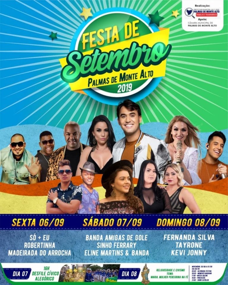 Prefeitura divulga programação da Festa de Setembro em Palmas de Monte Alto