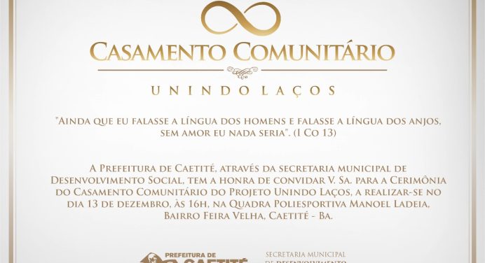 5º Casamento Comunitário de Caetité acontece nesta sexta-feira (13)