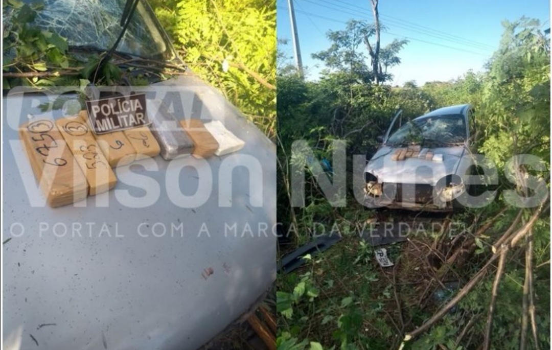 Policia encontra mais de 4kg de drogas em carro após acidente na BR-030 em Palmas de Monte Alto