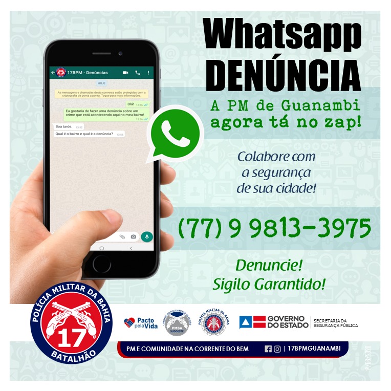 17º Batalhão de Polícia Militar lança “WhatsApp Denúncia” para Guanambi e região