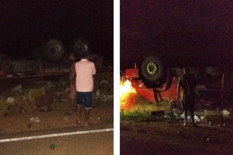 Uma pessoa morre e outra fica ferida após caminhão capotar em Brumado