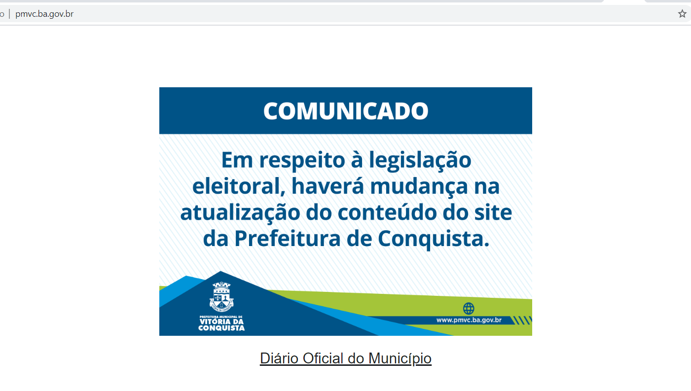 Prefeitura de Vitória da Conquista retira site do ar após decisões da Justiça Eleitoral
