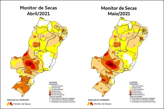 Em maio seca se atenua em Pernambuco e Alagoas e se agrava na Bahia, Ceará e Rio Grande do Norte.