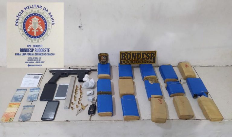 Polícia prendeu casal com quinze quilos de maconha e uma submetralhadora em Vitória da Conquista