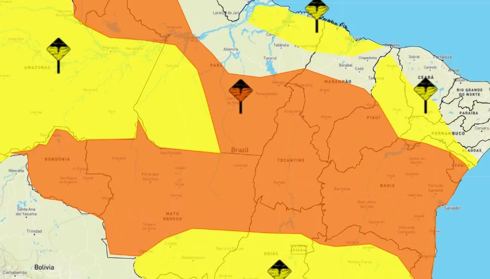 Inmet alerta para risco de tempestades severas em toda a Bahia, Sergipe, Tocantins e outros estados