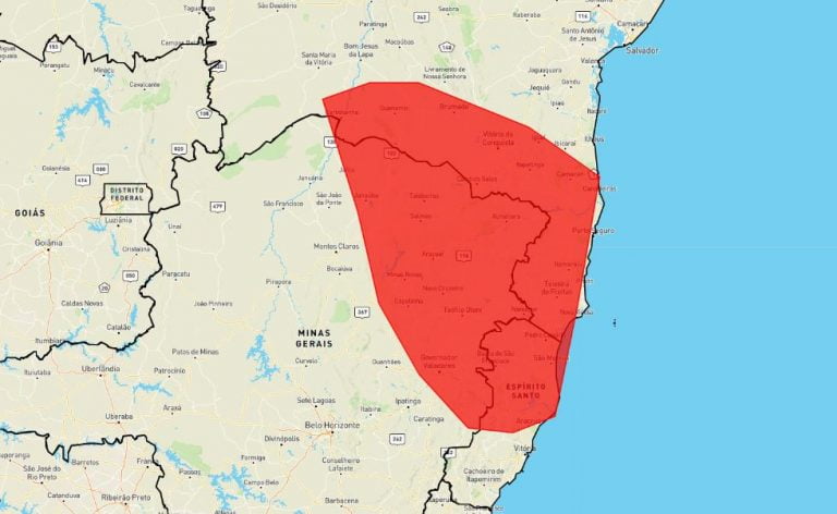 Inmet emite alerta vermelho para as regiões de Guanambi, Vitória da Conquista e Sul da Bahia