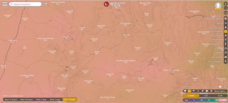 Guanambi, Vitória da Conquista e áreas do Sul da Bahia podem ter acumulados de chuva de até 200 mm nos próximos dez dias