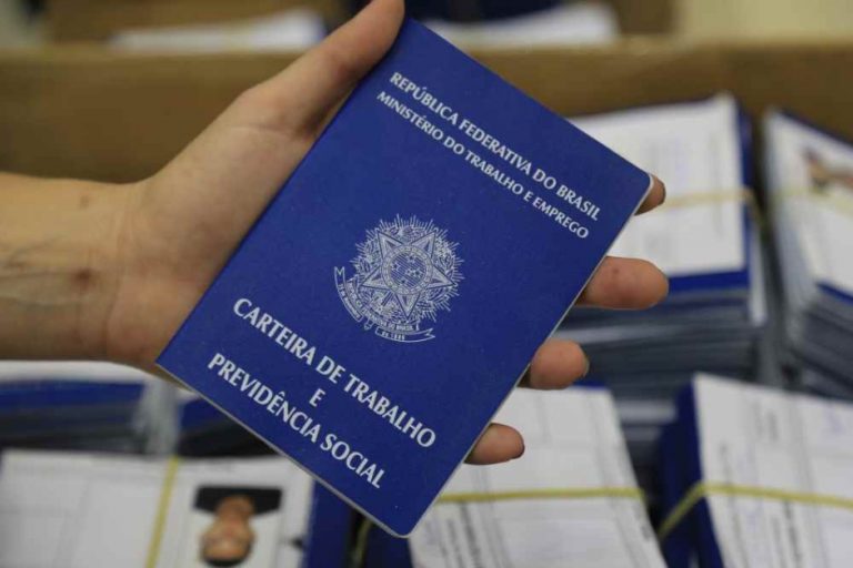 Foto mostra uma mão segurando uma carteira de trabalho