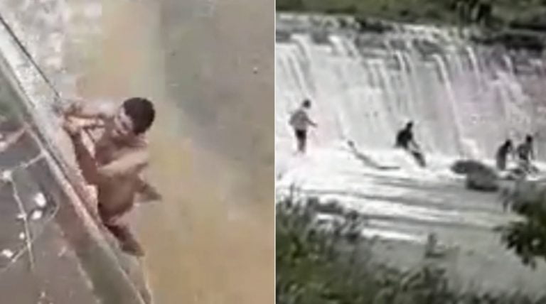 Populares invadem área de segurança para tomar banho em sangradouros de barragens em Guanambi e Rio de Contas