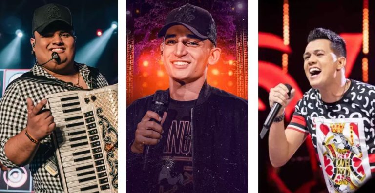 Mosaico mostra fotos de Tarcísio do Acordeon, João Gomes e Victor Fernandes - Eles farão um shows em Vitória da Conquista
