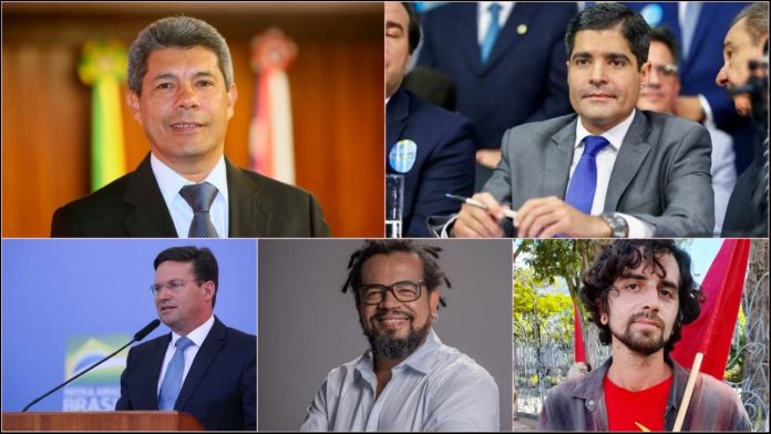 Mosaico de fotos mostra os cinco pré-candidatos ao governo da Bahia confirmados