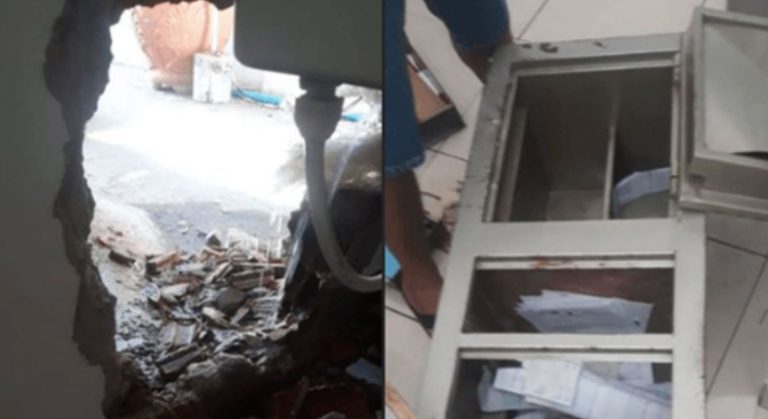 Fotos mostram arrombamento de banheiro e cofre de casa lotérica