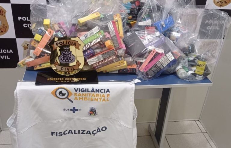 Operação da Vigilância Sanitária e Polícia Civil apreendeu 260 cigarros eletrônicos em Vitória da Conquista