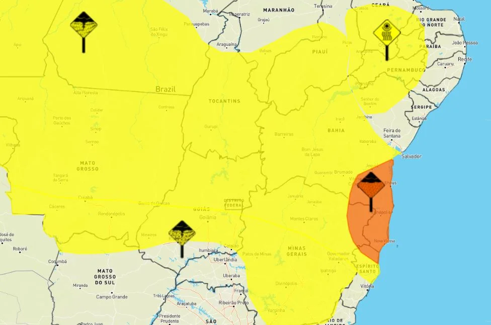 Inmet emite alerta laranja para temporais na Região de Vitória da Conquista e litoral Sul da Bahia