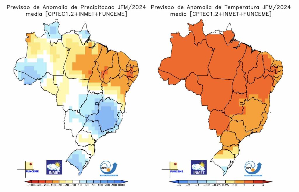 previsão de chuvas Verão 2023-2024 Brasil