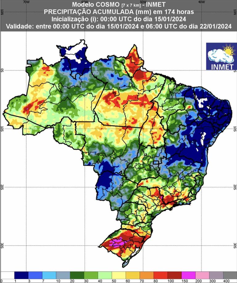 Previsão de chuva para 15 a 22 de janeiro