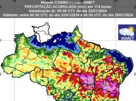 Figura 1: Previsão de chuva para 1ª semana (22 e 29/01/2024). Fonte: INMET.