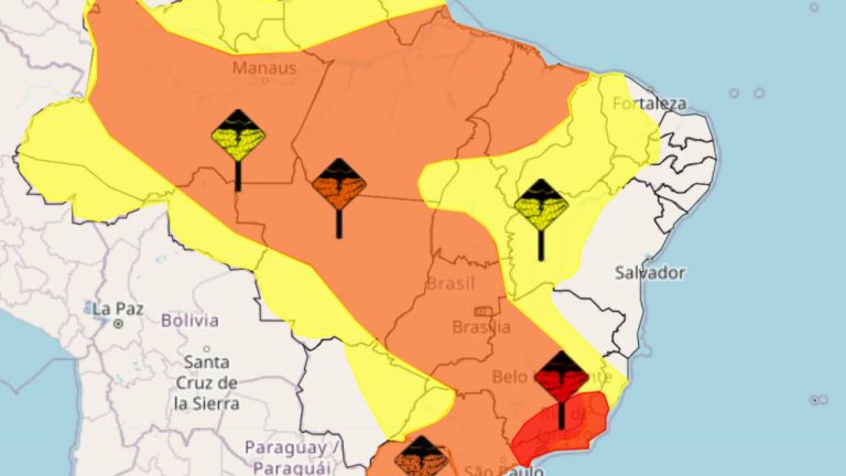 alertas amarelos, laranjas e vermelho inmet