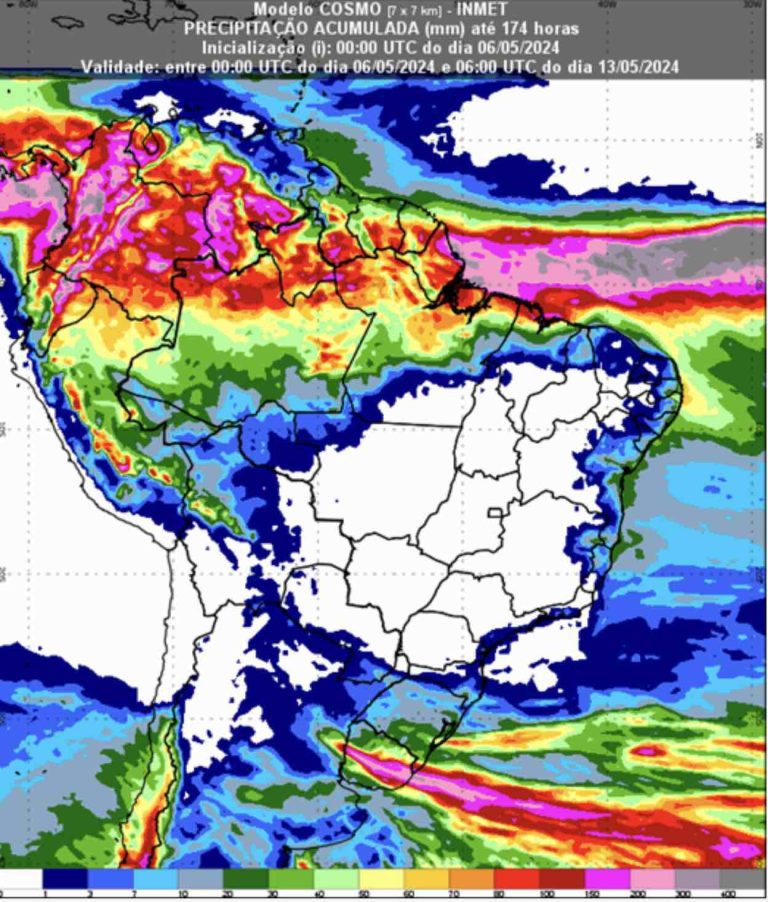 Previsão de chuva de 6 a 13 de maio - Inmet