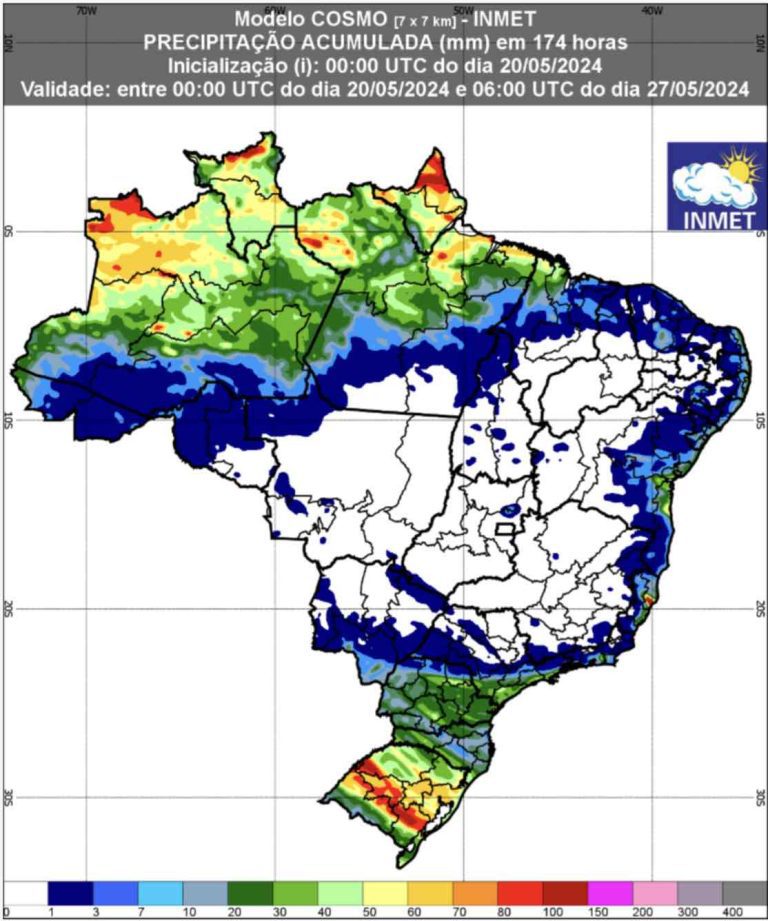 Inmet atualizou a previsão do tempo para todo o Brasil até 5 de junho