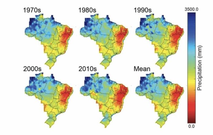 Distribuição espacial da precipitação média anual e decenal no Brasil (1970–2019)