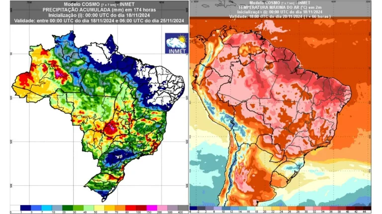 Confira a previsão do tempo do Inmet para todo o país até o dia 25 de novembro