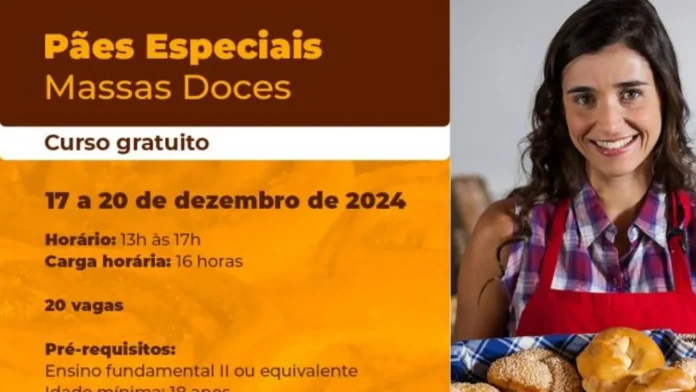 Curso gratuito de pães especiais com massa doce está com inscrições abertas em Vitória da Conquista