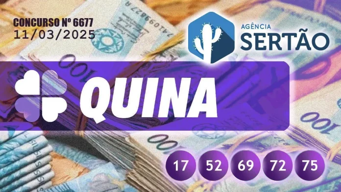 Confira o resultado da Quina nº 6677, sorteada nesta terça-feira