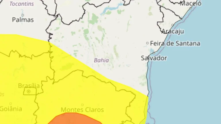 Alerta amarelo para chuvas abrange 55 municípios de Bahia nesta quarta-feira