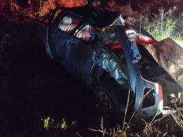 Cinco pessoas ficaram feridas após caminhonete colidir em vaca e capotar BA-611 em Caetité