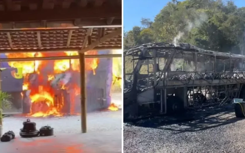 Ônibus das bandas Bonde do Forró e Djavu fica destruído após incêndio em MG