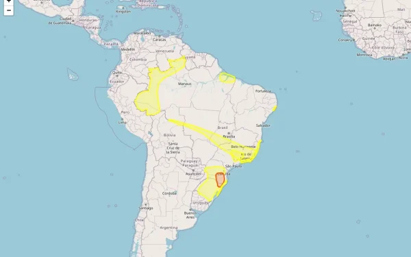 Nove alertas do Inmet para geada, acumulado de chuva, chuvas intensas, ventos costeiros e declínio de temperatura atingem 2006 municípios no Brasil nesta terça-feira