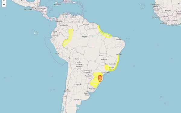 Inmet emitiu onze alertas de geada, chuvas intensas, acumulado de chuva e ventos costeiros para 1348 municípios em 13 estados nesta quarta-feira