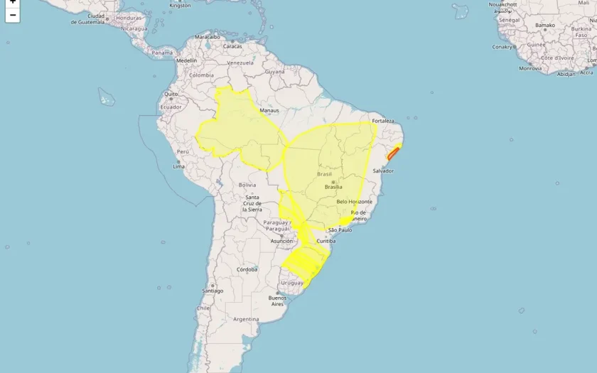 Brasil tem 3352 municípios sob onze alertas meteorológicos de tempestade, chuvas intensas, geada, baixa umidade e acumulado de chuva neste sábado