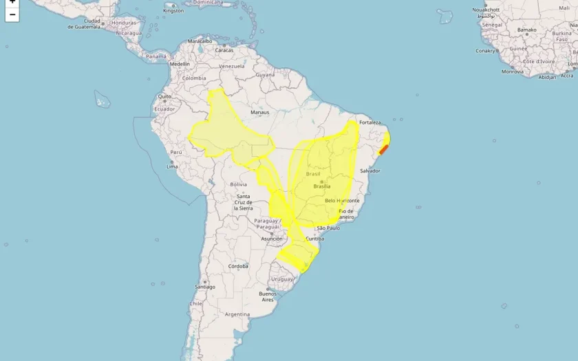 Inmet emitiu treze alertas de acumulado de chuva, baixa umidade, tempestade, chuvas intensas e geada para 3325 municípios em 24 estados neste domingo