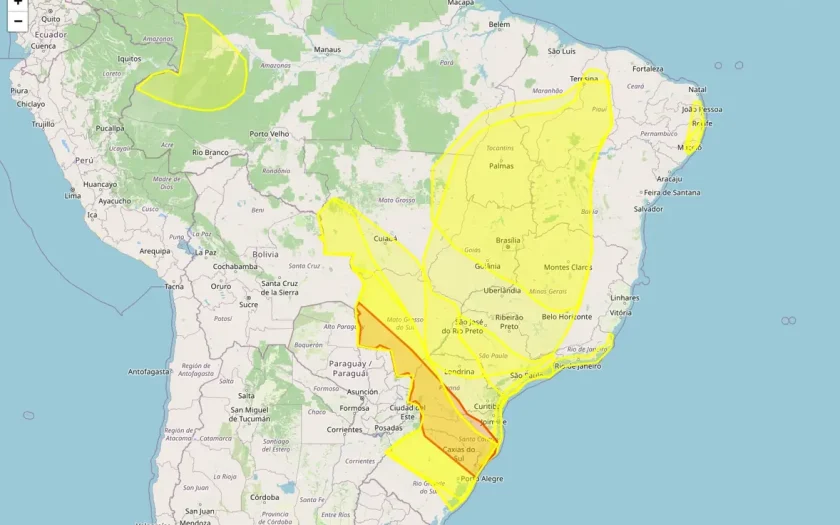 Brasil tem 3435 municípios sob doze alertas meteorológicos de ventos costeiros, acumulado de chuva, chuvas intensas, tempestade e baixa umidade nesta segunda-feira